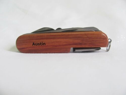 Austin Name Personalised Wooden Pocket Knife Multi Tool With 10 Tools / Accessories