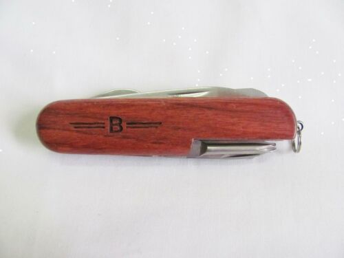 B Name Personalised Wooden Pocket Knife Multi Tool With 10 Tools / Accessories