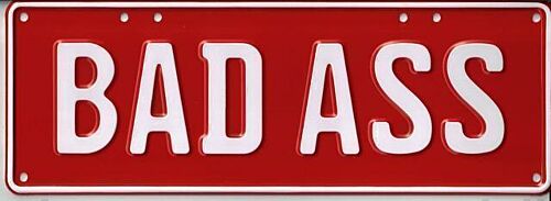 Bad Ass White on Red 37cm x 13cm Novelty Number Plate 