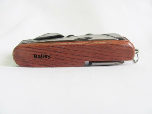 Bailey Name Personalised Wooden Pocket Knife Multi Tool With 10 Tools / Accessories