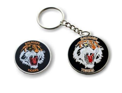 Set of 2 Balmain Tigers NRL Team Heritage Logo Collectable Lapel Hat Tie Pin Badge & Heritage Key Ring Keyring