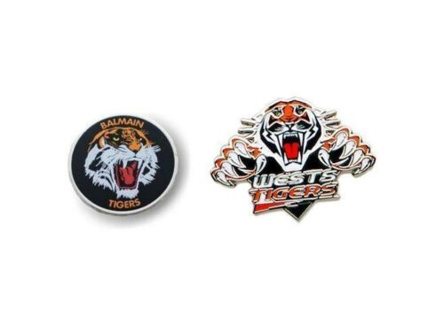 Set of 2 Balmain Tigers NRL Team Heritage Logo Collectable Lapel Hat Tie Pin Badge + Wests Team Logo Pin Badge