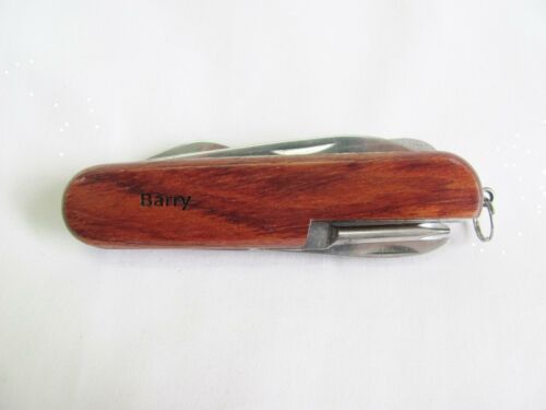 Barry Name Personalised Wooden Pocket Knife Multi Tool With 10 Tools / Accessories