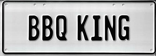 BBQ King Black on Silver 37cm x 13cm Novelty Number Plate 