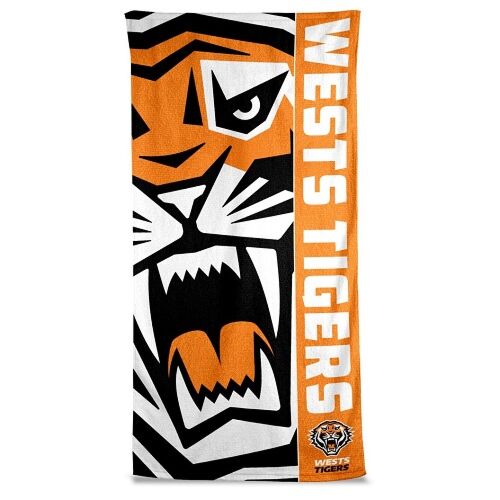 Wests Tigers NRL Team Logo Cotton Velour Beach Towel 