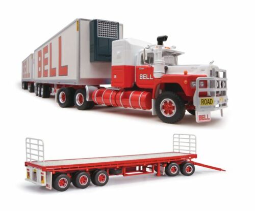 Highway Replicas Bell Freight Road Train 1:64 Scale Die Cast Model Truck With Additional Flat Deck Trailer