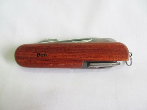 Ben Name Personalised Wooden Pocket Knife Multi Tool With 10 Tools / Accessories