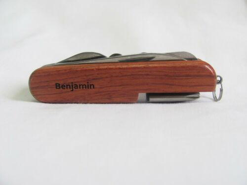 Benjamin Name Personalised Wooden Pocket Knife Multi Tool With 10 Tools / Accessories