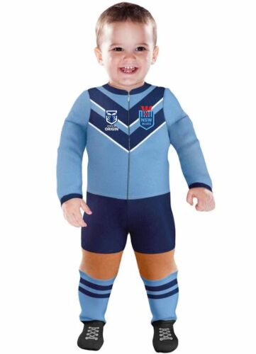 New South Wales State Of Origin SOO NRL Team Logo Long Sleeve Full Footy Suit Footysuit Onesie Baby Toddler 