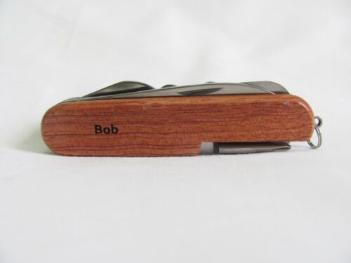 Bob Name Personalised Wooden Pocket Knife Multi Tool With 10 Tools / Accessories