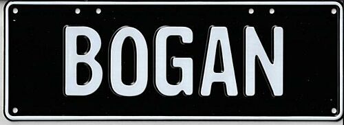 Bogan White on Black 37cm x 13cm Novelty Number Plate 