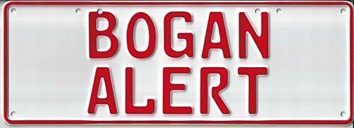 Bogan Alert Red On White 37cm x 13cm Novelty Number Plate 