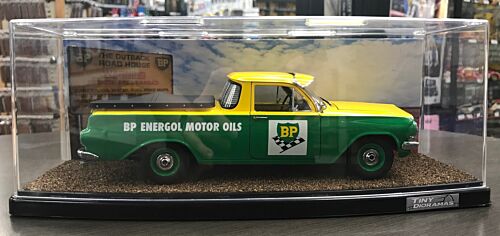 Holden EH Utility BP British Petroleum Heritage Collection Ute No.5 1:18 Scale Model Car + BP British Petroleum Outback Tiny Dioramas Slimline 1:18 Scale Display Case For Model Car 