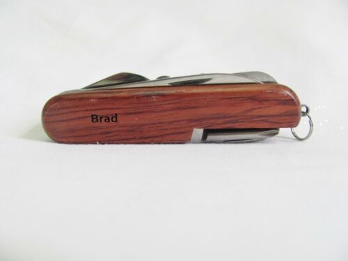 Brad Name Personalised Wooden Pocket Knife Multi Tool With 10 Tools / Accessories