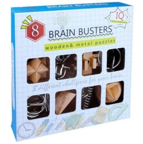 Brain Busters Set of 8 Wooden & Metal Puzzles IQ Collection
