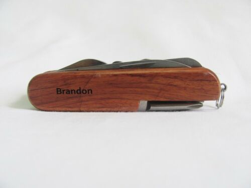 Brandon Name Personalised Wooden Pocket Knife Multi Tool With 10 Tools / Accessories