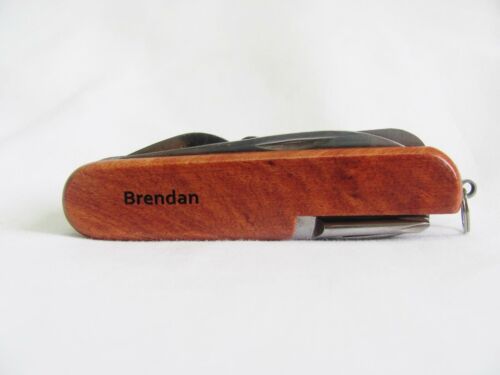 Brendan Name Personalised Wooden Pocket Knife Multi Tool With 10 Tools / Accessories
