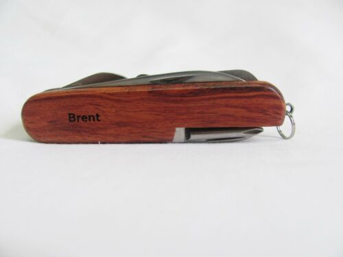 Brent Name Personalised Wooden Pocket Knife Multi Tool With 10 Tools / Accessories