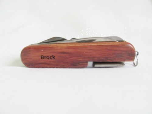 Brock Name Personalised Wooden Pocket Knife Multi Tool With 10 Tools / Accessories