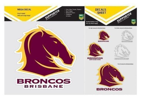 Set Of 2 Brisbane Broncos NRL Logo Mega Spot Sticker & Pack Of 5 Decal Stickers Sheet iTag