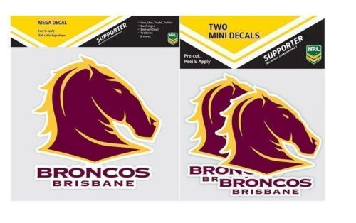 Set Of 2 Brisbane Broncos NRL Logo Mega Spot Sticker & Pack Of 2 Mini Decals Stickers itag