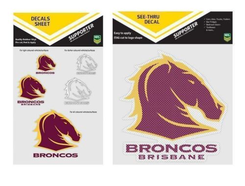 Set Of 2 Brisbane Broncos NRL Logo Pack Of 5 Decal Stickers Sheet iTag & See Thru Car Window Sticker Decal