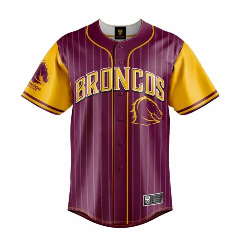 Brisbane Broncos NRL Team Logo 'Slugger' Short Sleeve Button Up Baseball Shirt