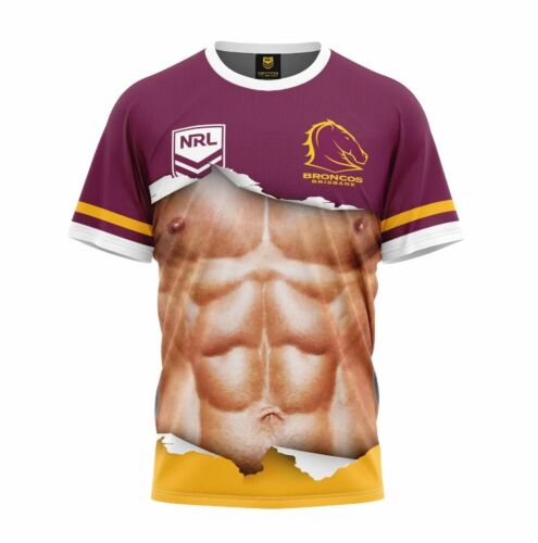 Brisbane Broncos NRL Team Logo 'Ripped' Six Pack Muscles Tee Shirt T-Shirt