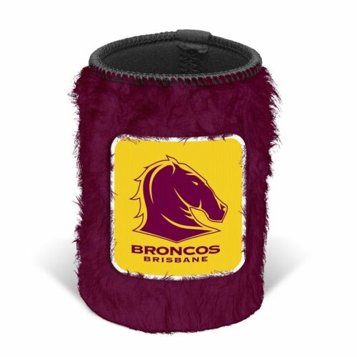 Brisbane Broncos NRL Team Logo Fluffy Furry Can Cooler Drink Stubby Holder