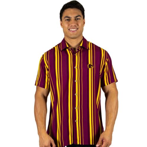 Brisbane Broncos NRL Team Logo Short Sleeve Button Up 'Sorrento' Party Shirt With Collar
