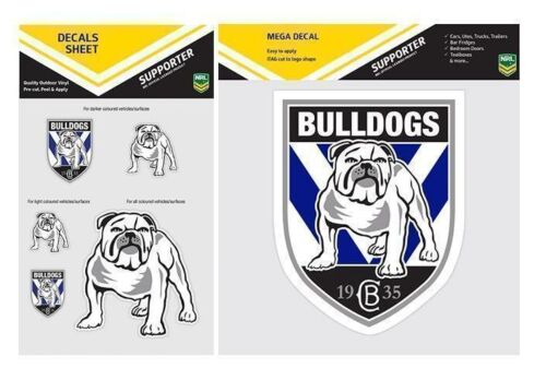 Set Of 2 Canterbury Bulldogs NRL Logo Mega Spot Sticker & Pack Of 5 Decal Stickers Sheet iTag