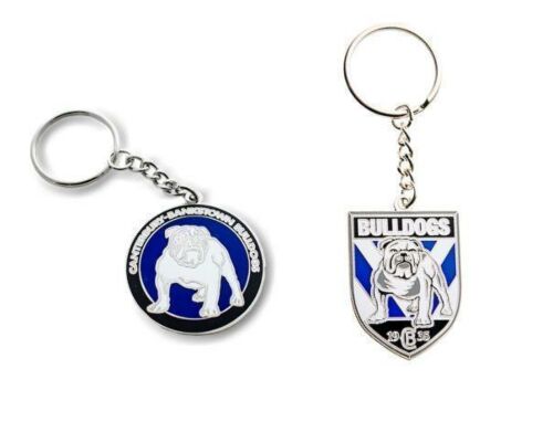 Set of 2 Canterbury Bulldogs NRL Team Heritage Logo Key Ring Keyring Chain + Team Logo Key Ring Keyring