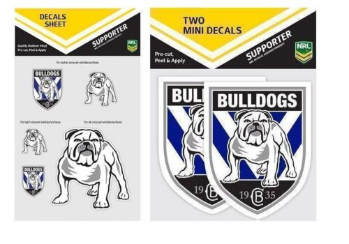 Set Of 2 Canterbury Bulldogs NRL Logo Pack Of 5 Decal Stickers Sheet iTag & Pack Of 2 Mini Decals Stickers itag