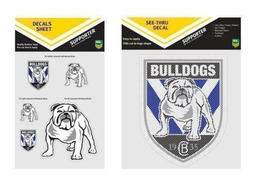 Set Of 2 Canterbury Bulldogs NRL Logo Pack Of 5 Decal Stickers Sheet iTag & See Thru Car Window Sticker Decal