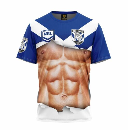 Canterbury Bulldogs NRL Team Logo 'Ripped' Six Pack Muscles Tee Shirt T-Shirt