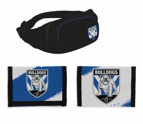Set of 2 Canterbury Bulldogs NRL Team Logo Waist Bag Bumbag & Nylon Velcro Sports Wallet