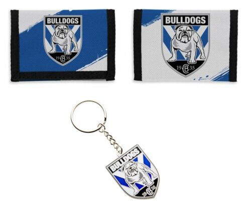 Set of 2 Canterbury Bulldogs NRL Team Logo Nylon Velcro Sports Wallet & Club Logo Keyring Chain