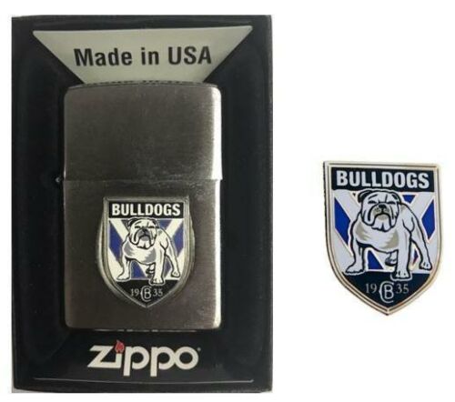 Set Of 2 Canterbury Bulldogs NRL Team Logo Refillable Zippo + Team Logo Pin