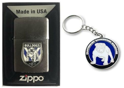 Set Of 2 Canterbury Bulldogs NRL Team Logo Refillable Zippo + Heritage Logo Key Ring