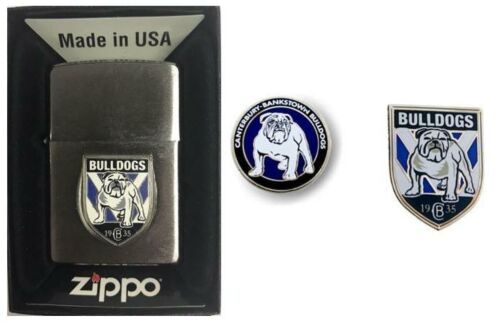 Set Of 3 Canterbury Bulldogs NRL Team Logo Refillable Zippo + Heritage Logo Pin + Team Logo Pin