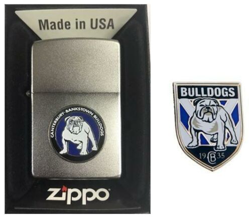 Set Of 2 Canterbury Bulldogs NRL Heritage Logo Refillable Zippo + Team Logo Pin