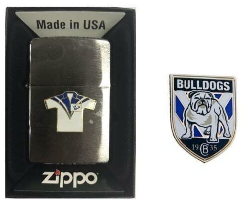 Set Of 2 Canterbury Bulldogs NRL Team Jersey Refillable Zippo + Team Logo Pin