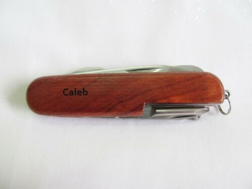 Caleb Name Personalised Wooden Pocket Knife Multi Tool With 10 Tools / Accessories