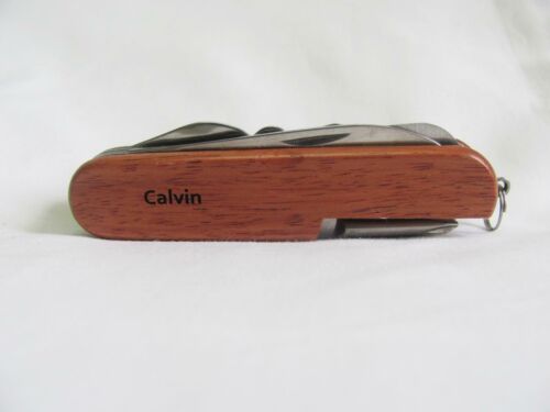 Calvin Name Personalised Wooden Pocket Knife Multi Tool With 10 Tools / Accessories