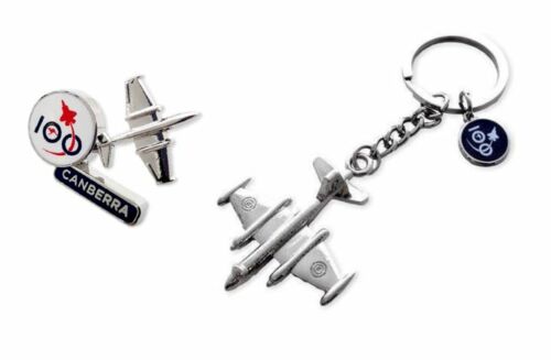 Air Force 100 2021 Centenary Set Of 2 Canberra Bomber Plane Pin And Keyring Key Ring RAAF Royal Australian Air Force