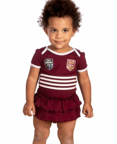 Queensland QLD Maroons State Of Origin SOO NRL Girls Striped Footysuit Tutu Frill Skirt Baby Infant Onesie