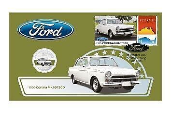 2017 50c Ford Cortina MK1 GT500 Coin & Stamp Cover PNC