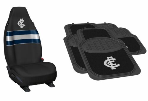 Set Of 2 Carlton Blues AFL Team Logo Front Car Seat Covers & 4 Floor Mats 2x Front 2x Rear