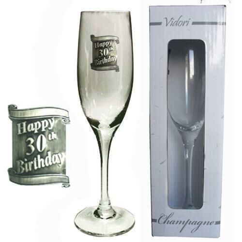 30th Birthday 175ml Champagne Glass Flute With Badge In Gift Box Thirtieth