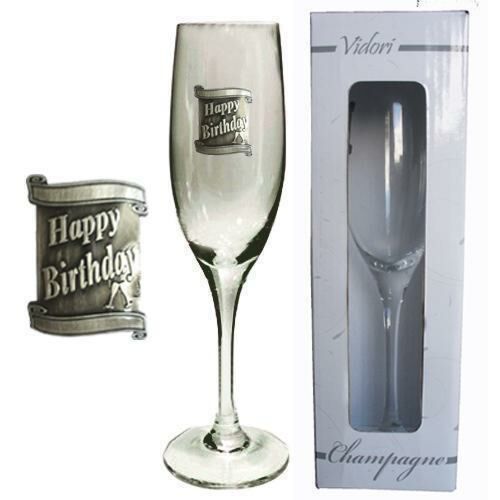 Happy Birthday 175ml Champagne Glass Flute With Badge In Gift Box